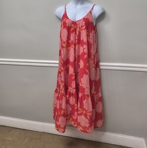 Olivaceous Vibrant Floral Tiered Sleeveless  Dress Size L Vacation Travel Casual
